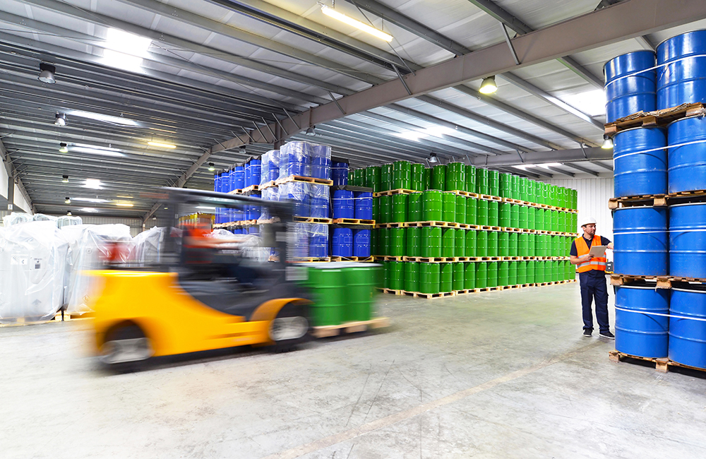 Forklift in a chemical warehouse